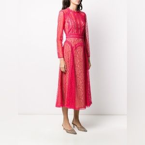 NWT Self-Portrait Hot Pink Lace Panel Midi Dress